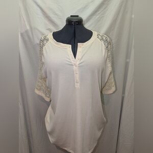 Lace sleeve Henley shirt